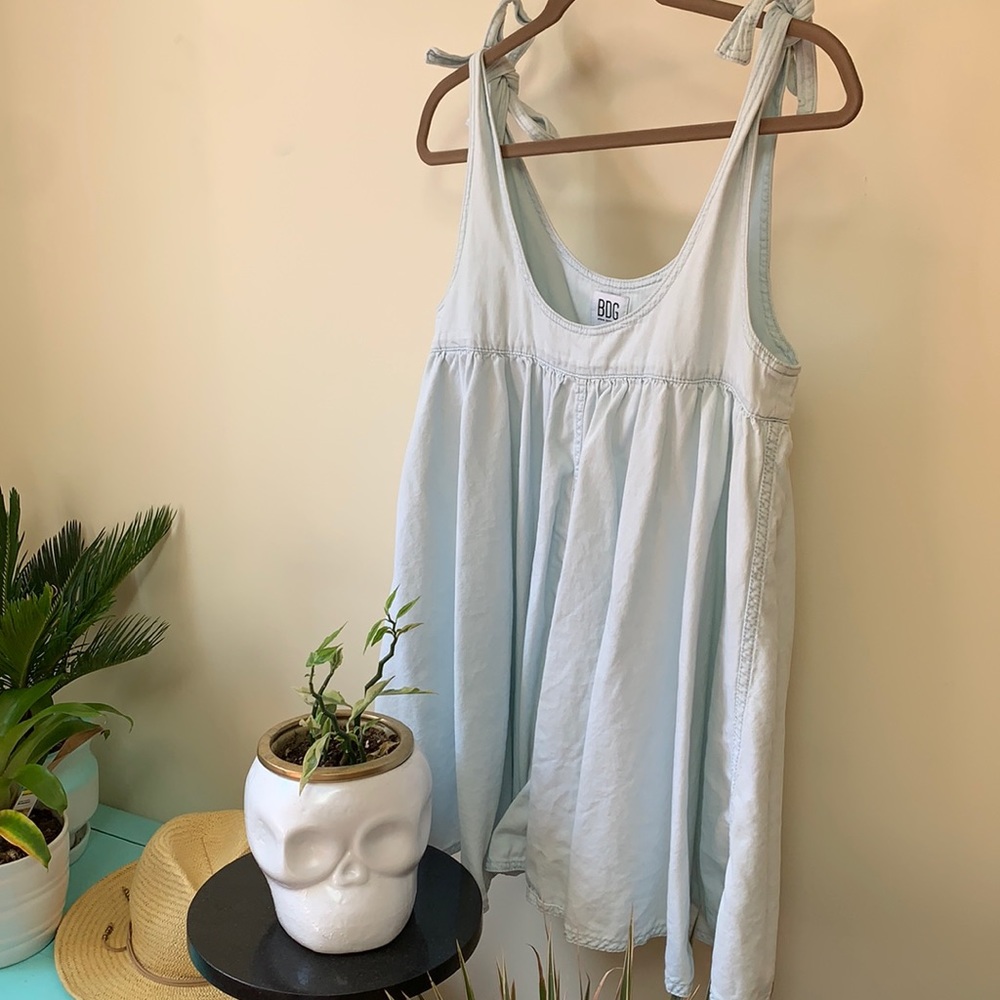 Light denim tie babydoll dress